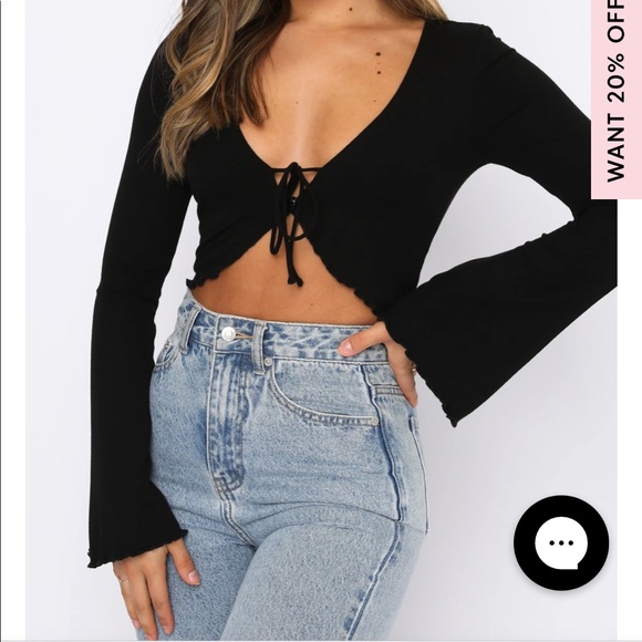 NWT White Fox Boutique From The Top Long Sleeve Crop Top in Black - Picture 2 of 6